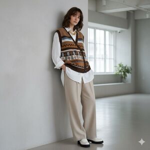 Double Breasted Grandpa Sweater Vest Sz M Button Up Fair Isle Cottage Shimmer